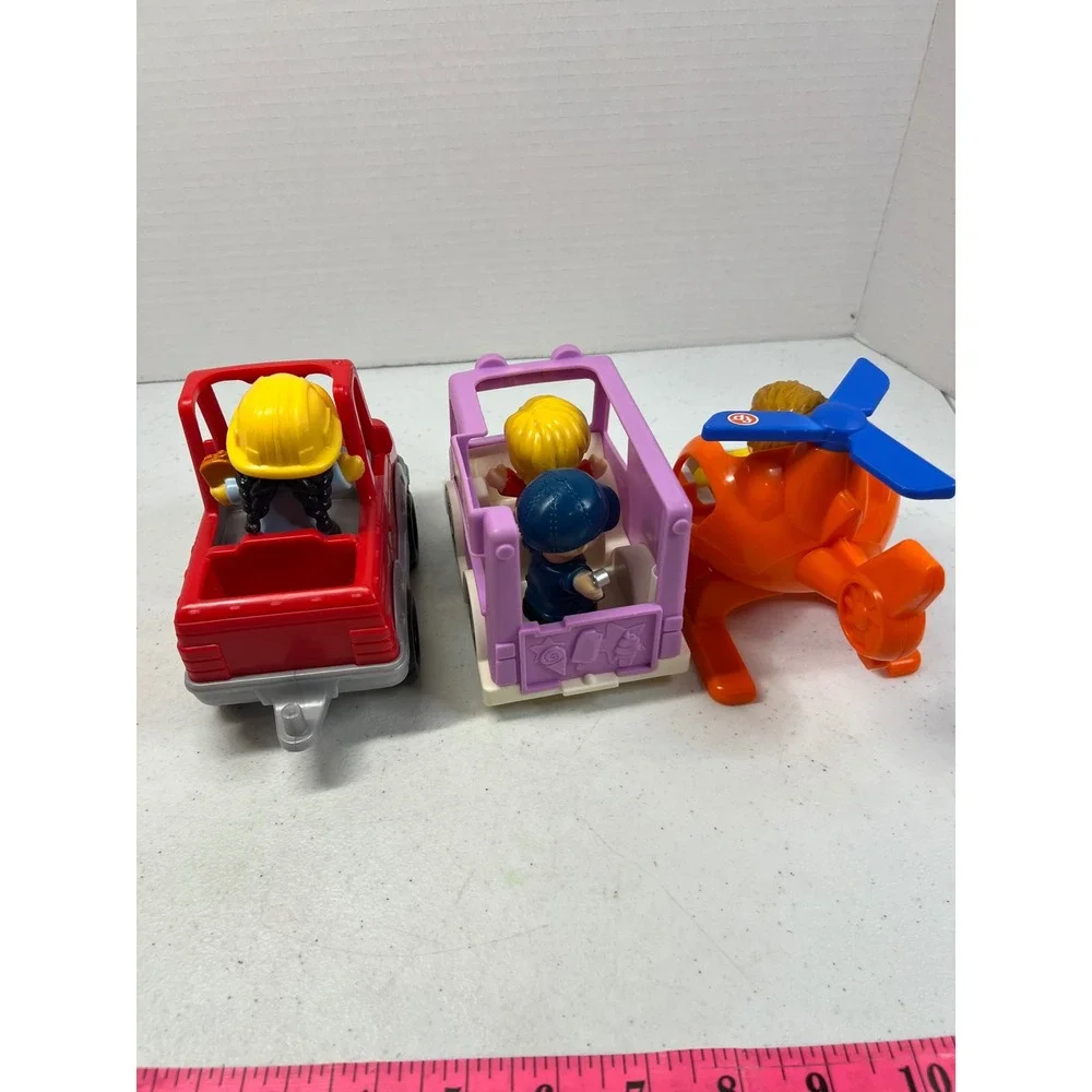 Fisher Price Little People Vehicle Lot Pickup Truck Ice Cream Truck Helicopter